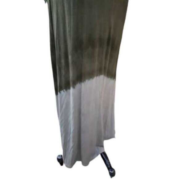 Maxi tank tube fitted slip lace up back dress in olive green w dip tie dye hem - Picture 10 of 12